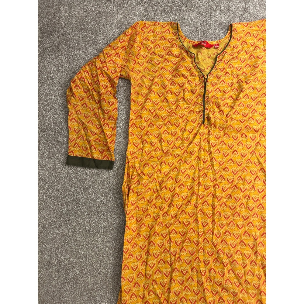 South Asian Kameez City Life Tunic Top Womens Small Yellow Orange Excellent - Picture 3 of 12
